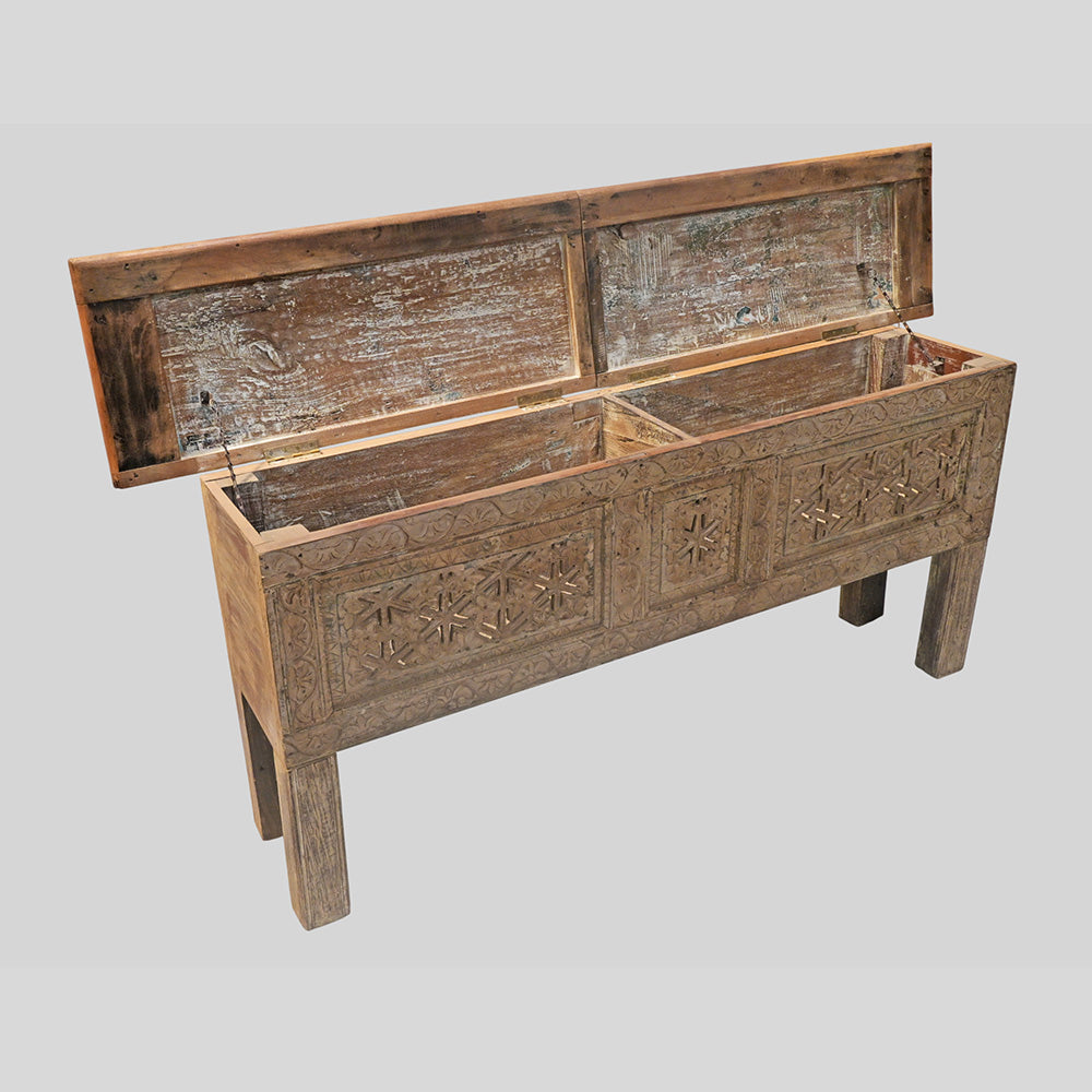 Recycled Wooden Console Table – Handcrafted with Antique Wood Carvings - 2026102211UNQ