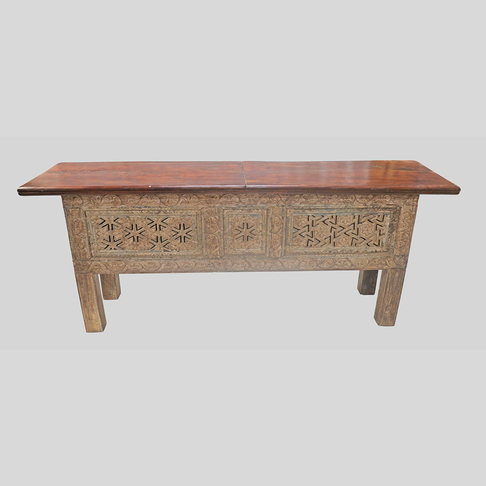 Recycled Wooden Console Table – Handcrafted with Antique Wood Carvings -2026102212UNQ
