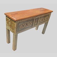 Vintage Handcrafted Wooden Console Table with Floral Carving – Rustic Traditional Entryway Furniture -2026102213UNQ