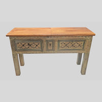 Vintage Handcrafted Wooden Console Table with Floral Carving – Rustic Traditional Entryway Furniture -2026102213UNQ