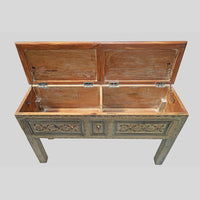 Vintage Handcrafted Wooden Console Table with Floral Carving – Rustic Traditional Entryway Furniture -2026102213UNQ