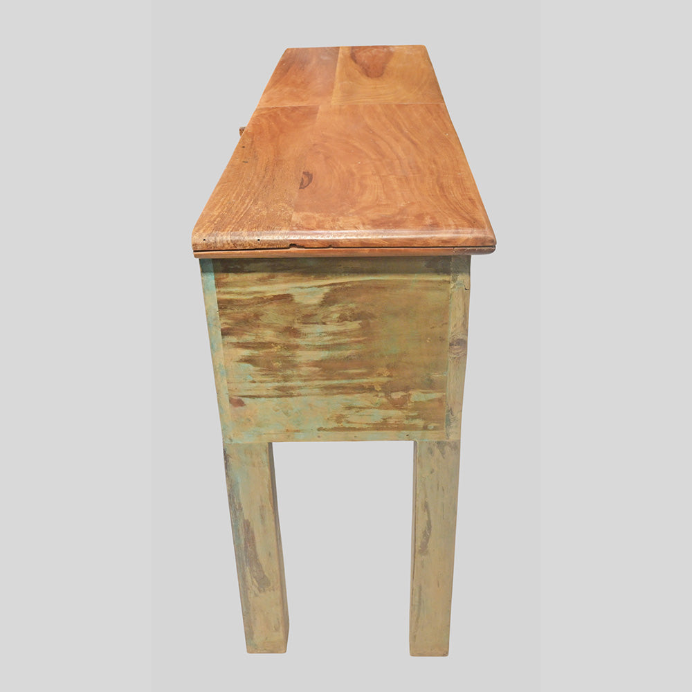 Vintage Handcrafted Wooden Console Table with Floral Carving – Rustic Traditional Entryway Furniture -2026102213UNQ