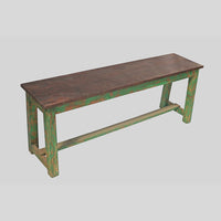 Handcrafted Rustic Colonial Designed Wooden Bench with Distressed Green Finish-2026102302UNQ