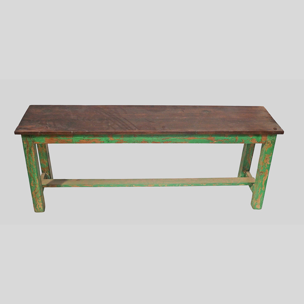 Handcrafted Rustic Colonial Designed Wooden Bench with Distressed Green Finish-2026102302UNQ