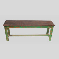 Handcrafted Rustic Colonial Designed Wooden Bench with Distressed Green Finish-2026102302UNQ