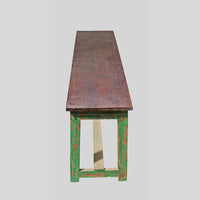 Handcrafted Rustic Colonial Designed Wooden Bench with Distressed Green Finish-2026102302UNQ