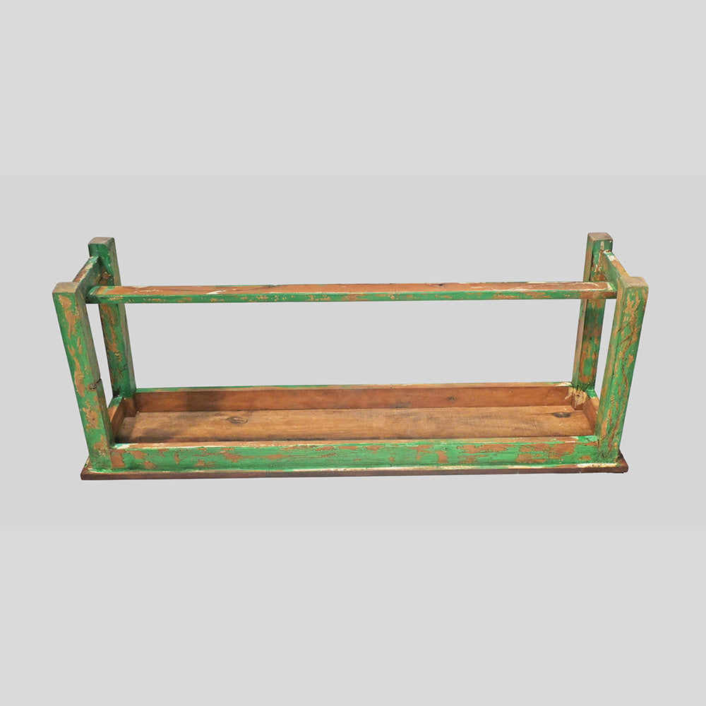 Handcrafted Rustic Colonial Designed Wooden Bench with Distressed Green Finish-2026102302UNQ