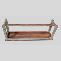 Handcrafted Rustic Colonial Designed Wooden Bench with Distressed Blue Painted Base-2026102303UNQ