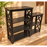 Set of 2 Handcrafted Black Wooden Bookshelf Stands with X-Frame Sides – Rustic Display Shelves-2026102305UNQ