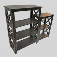Set of 2 Handcrafted Black Wooden Bookshelf Stands with X-Frame Sides – Rustic Display Shelves-2026102305UNQ