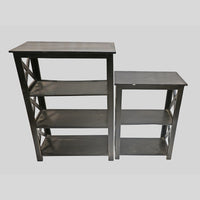 Set of 2 Handcrafted Black Wooden Bookshelf Stands with X-Frame Sides – Rustic Display Shelves-2026102305UNQ