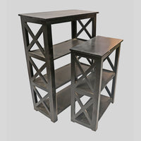 Set of 2 Handcrafted Black Wooden Bookshelf Stands with X-Frame Sides – Rustic Display Shelves-2026102305UNQ