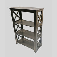 Set of 2 Handcrafted Black Wooden Bookshelf Stands with X-Frame Sides – Rustic Display Shelves-2026102305UNQ