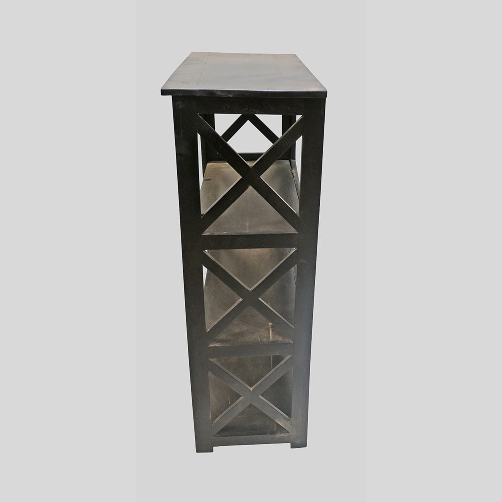 Set of 2 Handcrafted Black Wooden Bookshelf Stands with X-Frame Sides – Rustic Display Shelves-2026102305UNQ