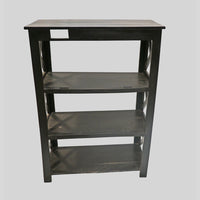 Set of 2 Handcrafted Black Wooden Bookshelf Stands with X-Frame Sides – Rustic Display Shelves-2026102305UNQ