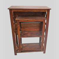 Set of 2 Handcrafted Wooden Bookshelf Stands with X-Frame Design – Rustic Brown Open Display Shelves-2026102306UNQ