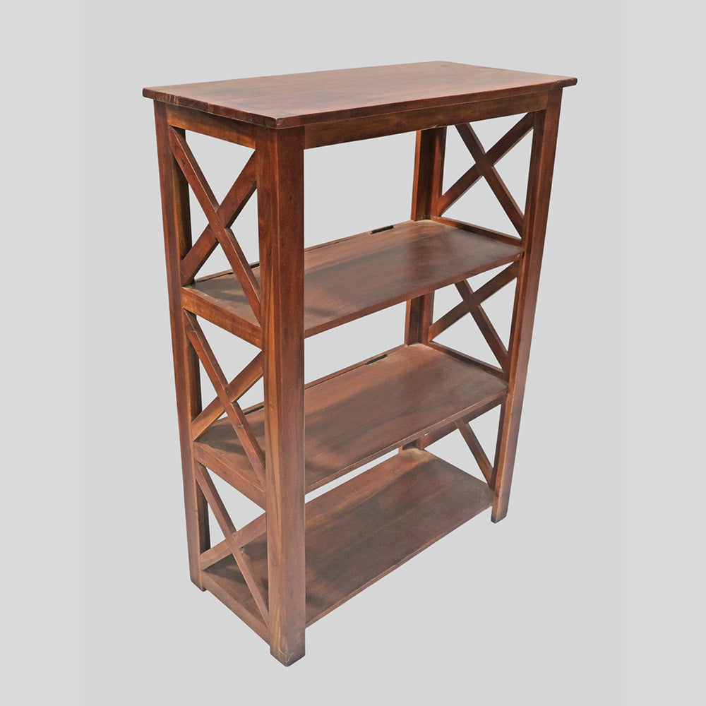 Set of 2 Handcrafted Wooden Bookshelf Stands with X-Frame Design – Rustic Brown Open Display Shelves-2026102306UNQ