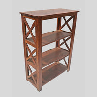 Set of 2 Handcrafted Wooden Bookshelf Stands with X-Frame Design – Rustic Brown Open Display Shelves-2026102306UNQ