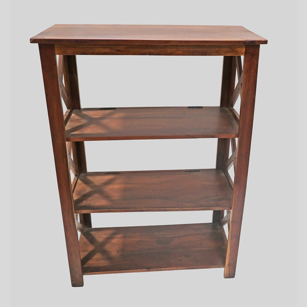 Set of 2 Handcrafted Wooden Bookshelf Stands with X-Frame Design – Rustic Brown Open Display Shelves-2026102306UNQ