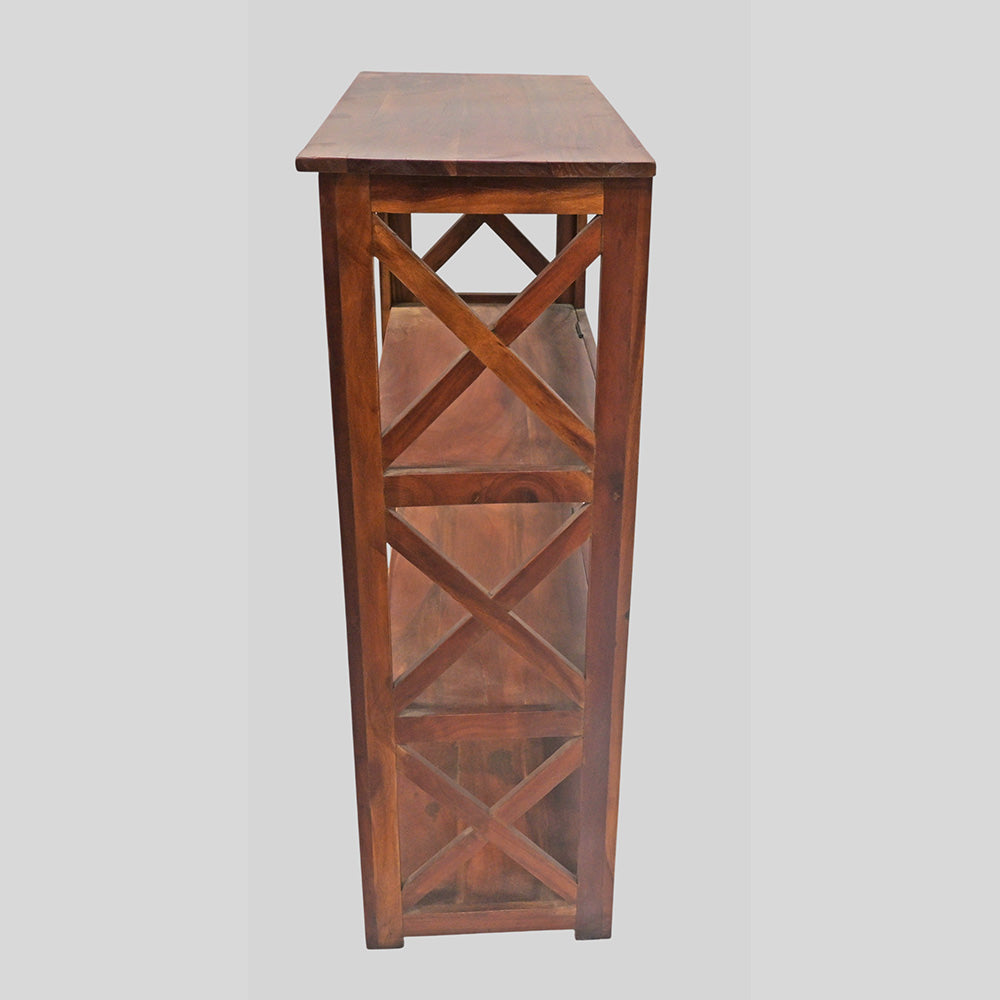 Set of 2 Handcrafted Wooden Bookshelf Stands with X-Frame Design – Rustic Brown Open Display Shelves-2026102306UNQ
