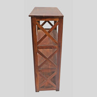 Set of 2 Handcrafted Wooden Bookshelf Stands with X-Frame Design – Rustic Brown Open Display Shelves-2026102306UNQ