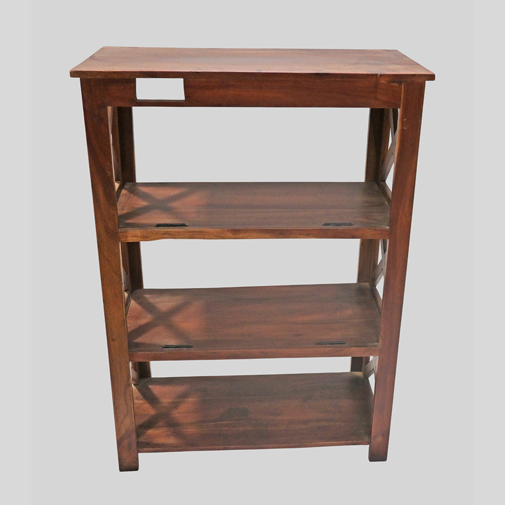 Set of 2 Handcrafted Wooden Bookshelf Stands with X-Frame Design – Rustic Brown Open Display Shelves-2026102306UNQ