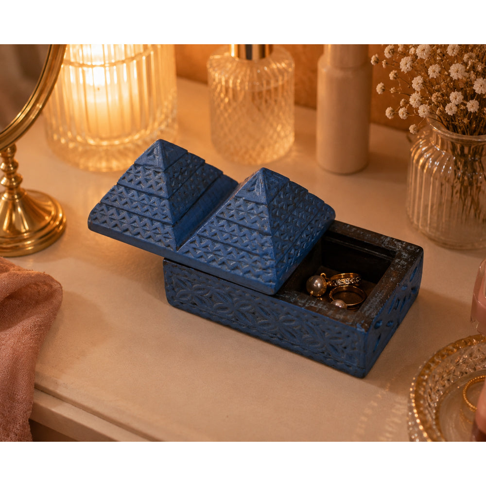Handcrafted Wooden Jewelry Box | Carved Indian Tribal Style Trinket Box - 2026080301DBA