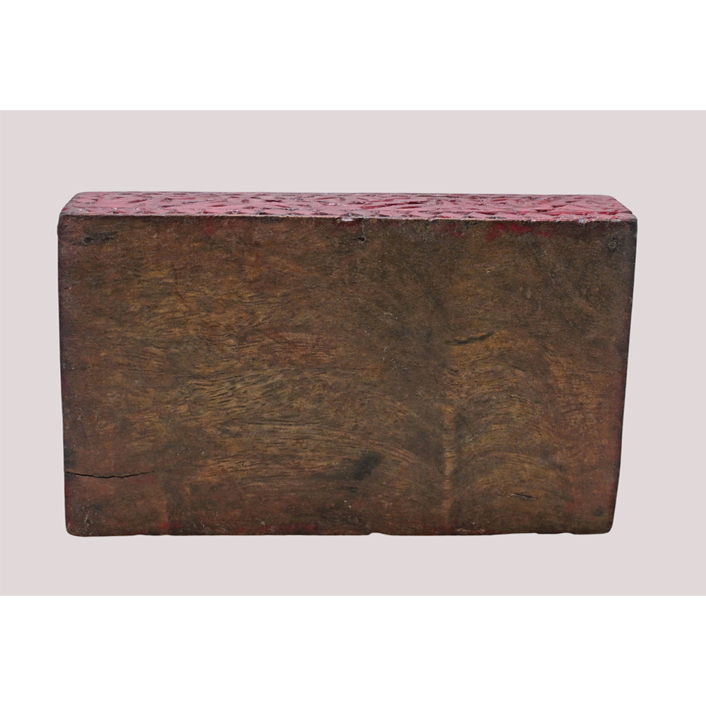 Dark red antique finish carved mango wood pyramid jewelry box, alternate view