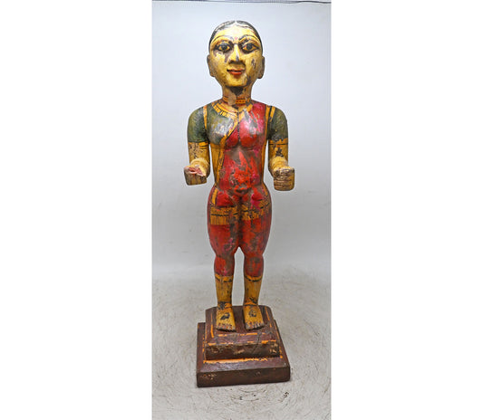 Rajasthani Hand-Painted Wooden Gangaur Doll Statue