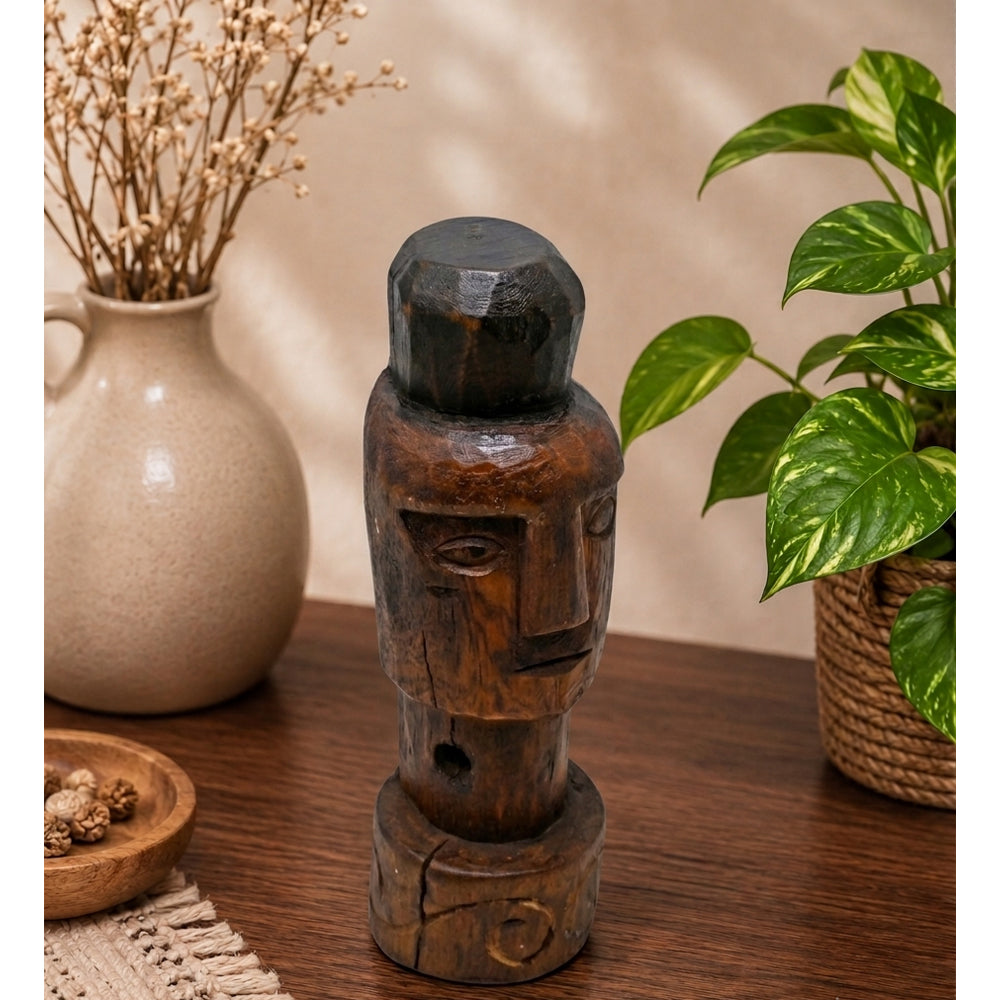Handcrafted Tribal Wooden Face Sculpture – Dark Brown Rustic Finish - 2026081207UNQ