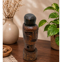 Handcrafted Tribal Wooden Face Sculpture – Dark Brown Rustic Finish - 2026081207UNQ