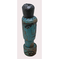 Handcrafted Tribal Wooden Figurine – Blue Antique Finish - 2026081205UNQ