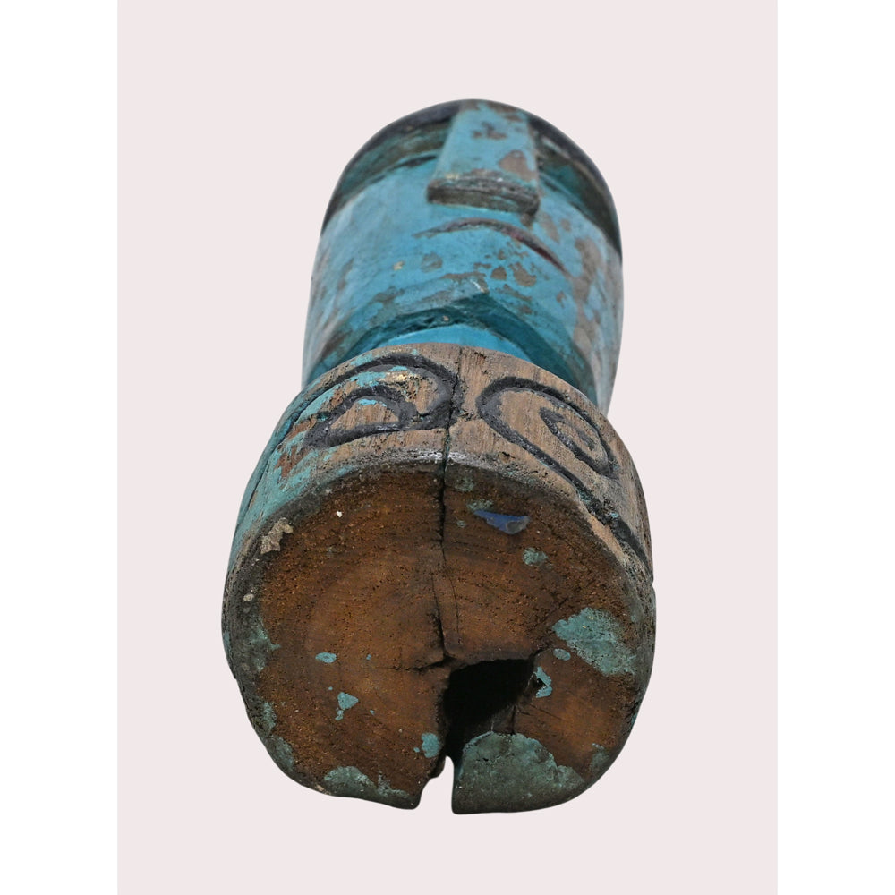 Handcrafted tribal wooden king bust figurine in blue antique finish, product view 4