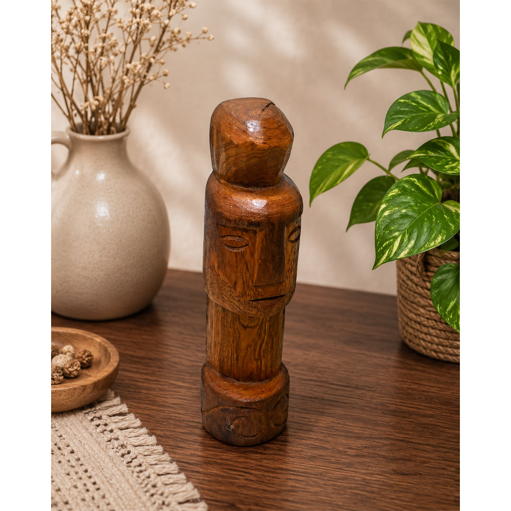 Handcrafted Tribal Wooden Face Sculpture – Rustic Folk Art Decor - 2026081204UNQ