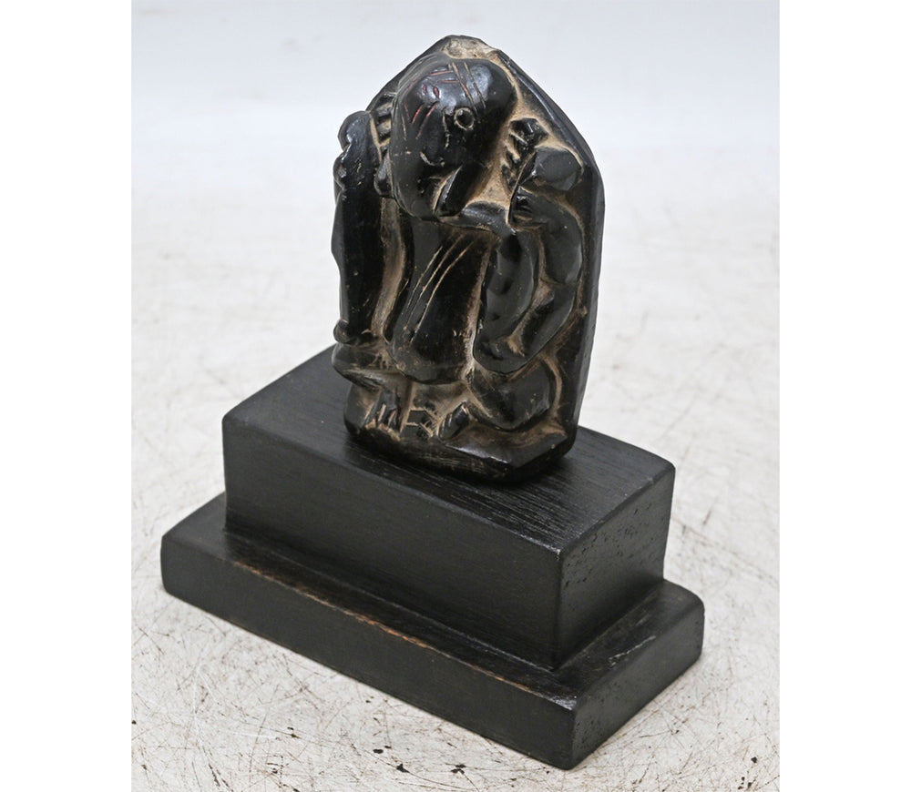Handcrafted Black Stone Ganesha Idol with Wooden Display Stand