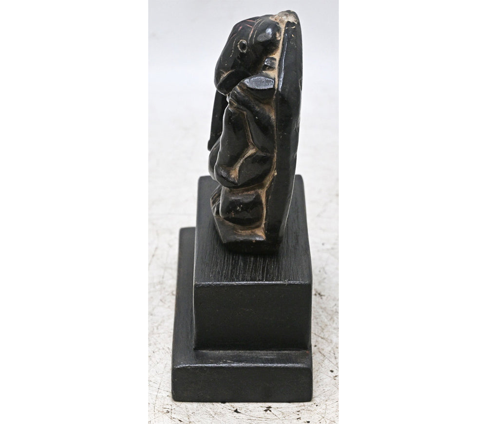 Handcrafted Black Stone Ganesha Idol with Wooden Display Stand
