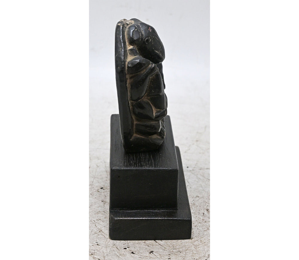Handcrafted Black Stone Ganesha Idol with Wooden Display Stand
