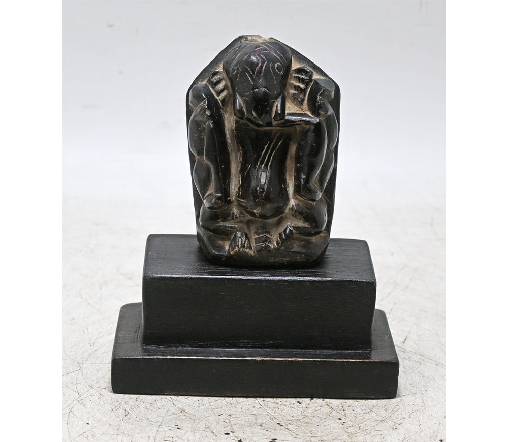 Handcrafted Black Stone Ganesha Idol with Wooden Display Stand