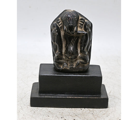 Handcrafted Black Stone Ganesha Idol with Wooden Display Stand