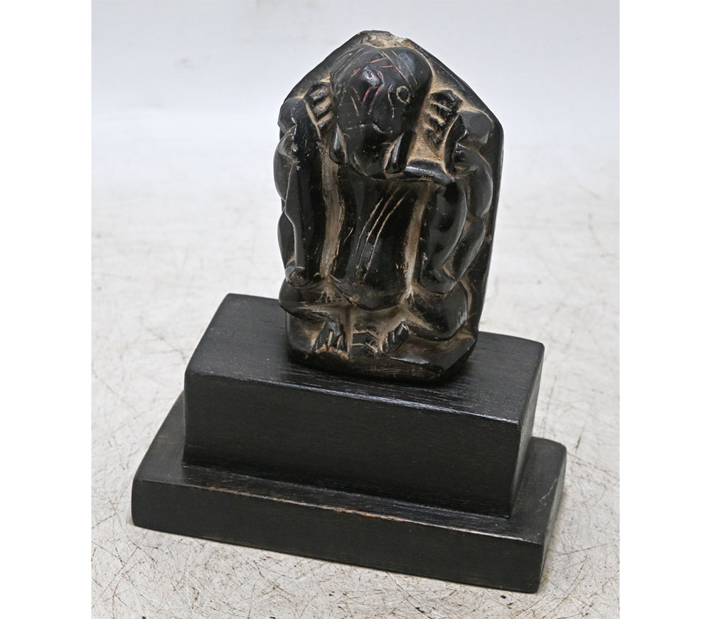 Handcrafted Black Stone Ganesha Idol with Wooden Display Stand