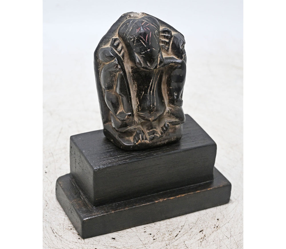 Handcrafted Black Stone Ganesha Idol with Wooden Display Stand