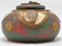 Vintage Wooden Round Opium Tobacco Box Original Old Hand Crafted Brass Fitted