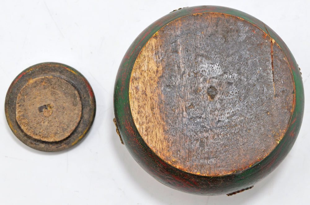 Vintage Wooden Round Opium Tobacco Box Original Old Hand Crafted Brass Fitted