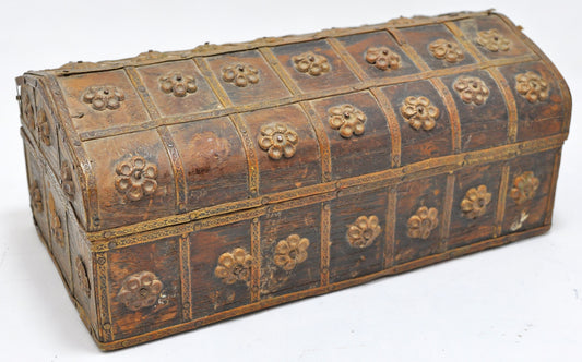 Vintage Wooden Small Dome Shape Box Original Old Hand Crafted Brass Fitted