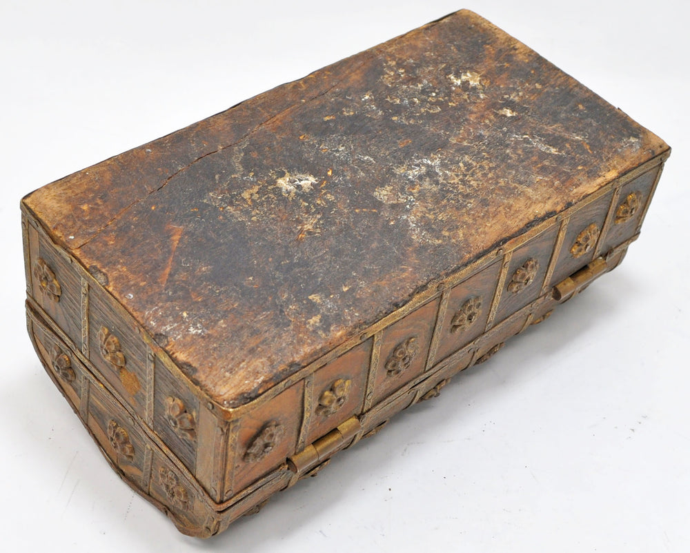 Vintage Wooden Small Dome Shape Box Original Old Hand Crafted Brass Fitted