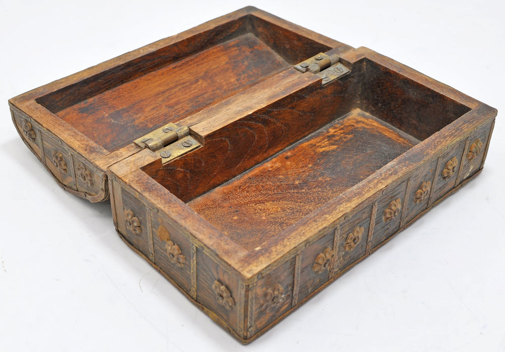 Vintage Wooden Small Dome Shape Box Original Old Hand Crafted Brass Fitted