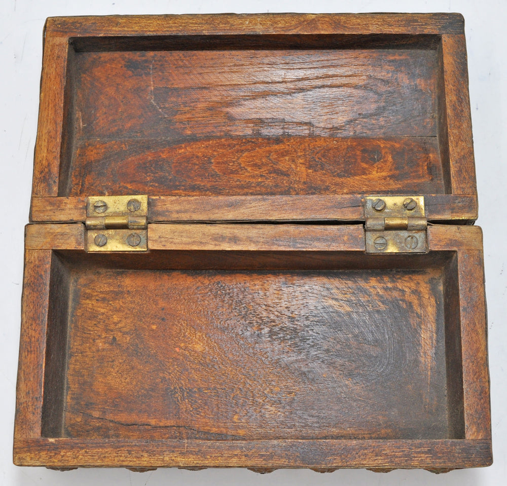 Vintage Wooden Small Dome Shape Box Original Old Hand Crafted Brass Fitted