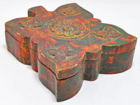 Vintage Wooden Floral Shape Box Original Old Hand Carved Painted