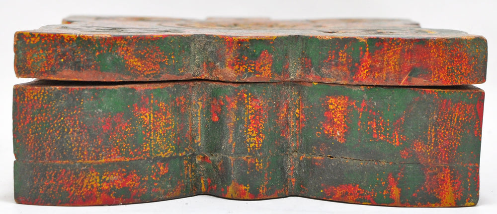 Vintage Wooden Floral Shape Box Original Old Hand Carved Painted