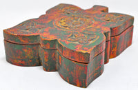 Vintage Wooden Floral Shape Box Original Old Hand Carved Painted